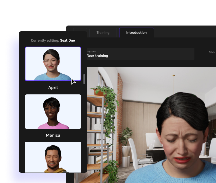 Screenshot of the app with several 3D characters to select. They vary in age, skin color, hairstyle, etc.